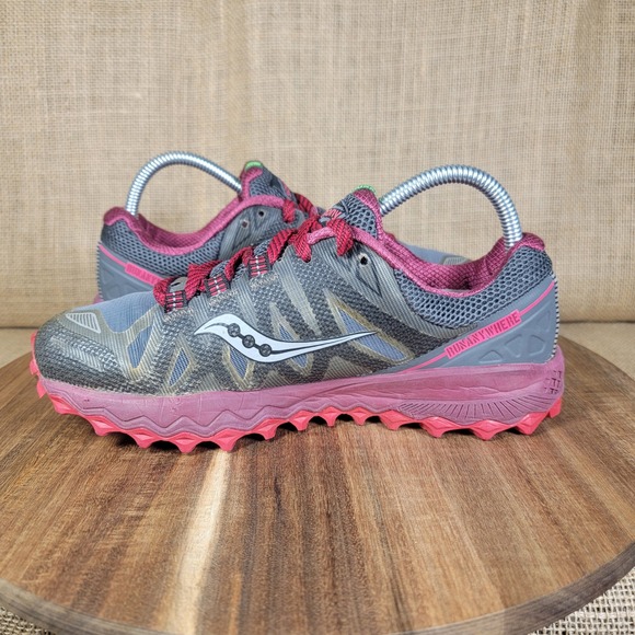 Saucony Peregrine 7 Trail Running Shoes Women's Size 8 Gray Pink Hiking Outdoors - Picture 6 of 9